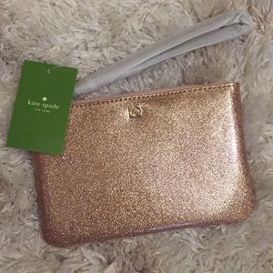 Kate Spade Bethann Rose Gold Glitter Wristlet NWT